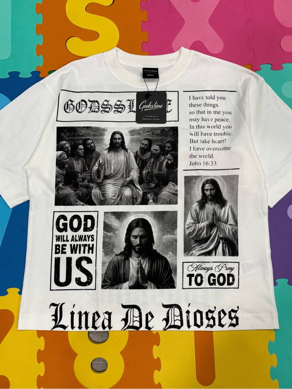 White Graphic Religious Tee - Linea De Dioses